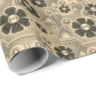 Art Deko Blume Muster geometrisch goldbraun Geschenkpapier