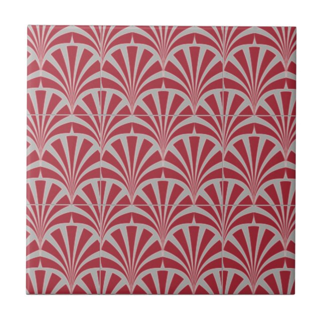 Art Deko burgundy grau elegante Vintage mädchenhaf Fliese (Vorderseite)