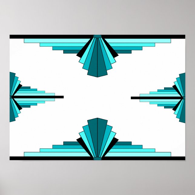 Art Deko Elemente in aquamarinem grünem Poster (Vorne)
