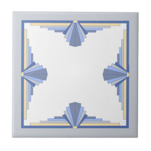 Art Deko Elemente in Creme & Asche Blau Fliese