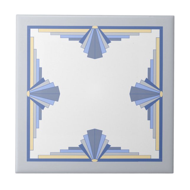 Art Deko Elemente in Creme & Asche Blau Fliese (Vorderseite)