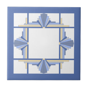 Art Deko Elemente in Creme & Asche Blau Fliese