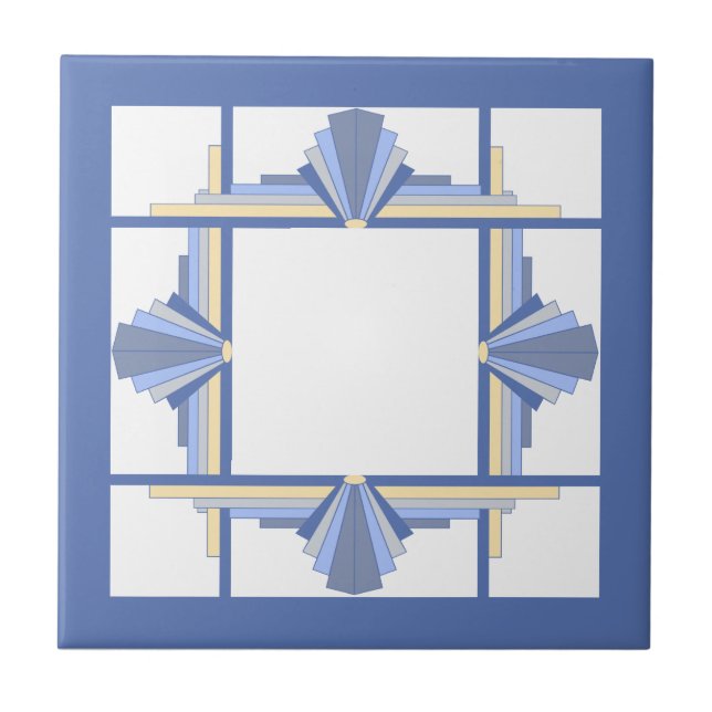 Art Deko Elemente in Creme & Asche Blau Fliese (Vorderseite)