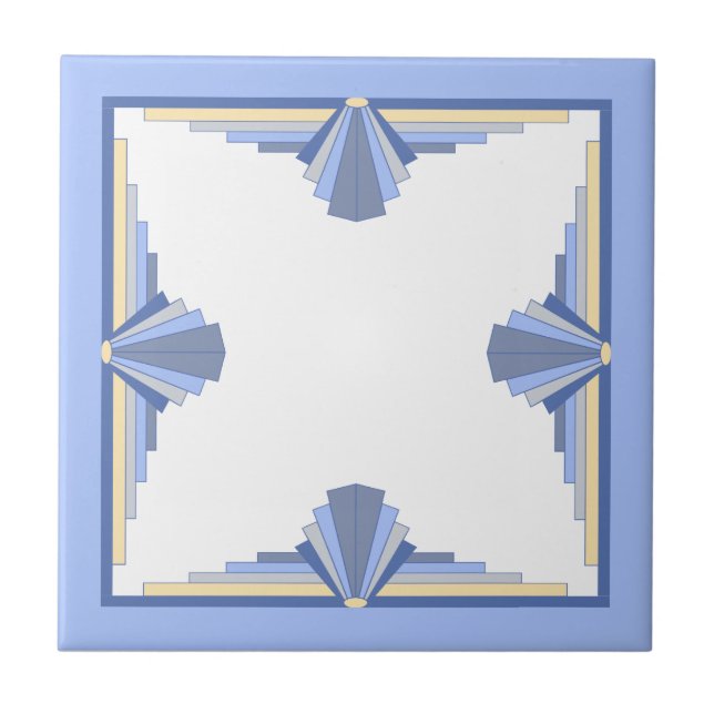 Art Deko Elemente in Creme & Asche Blau Fliese (Vorderseite)