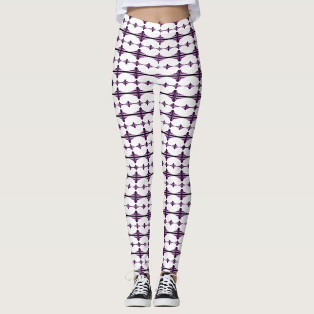 Art Deko Elemente in dunklem Pflaume Leggings (Vorderseite)