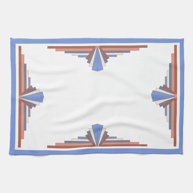 Art Deko Elemente in Rose Gold & Blau Geschirrtuch (Horizontal)