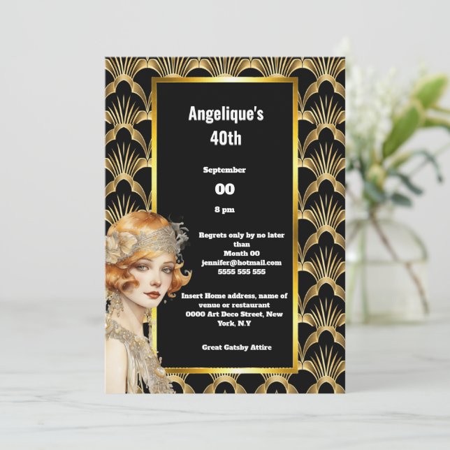 Art Deko Flapper Girls aus den 20er Jahren roten r Einladung (Stehend Vorderseite)