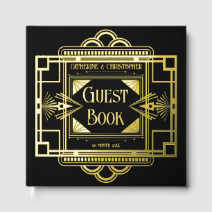 Art Deko Gatsby 20's Black-Real-Folie Gold Gästebuch