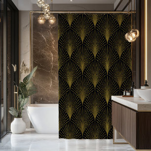 Art-Deko Geometrisches Muster in Gold und Schwarz Duschvorhang