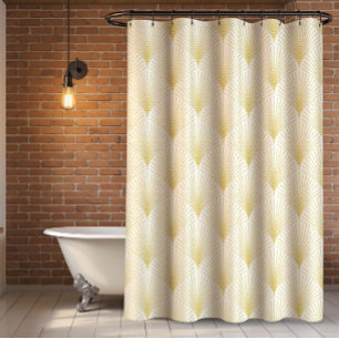 Art-Deko Geometrisches Muster in Gold und Weiß Duschvorhang
