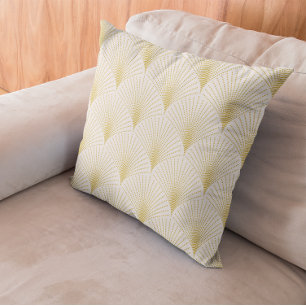 Art-Deko Geometrisches Muster in Gold und Weiß Kissen