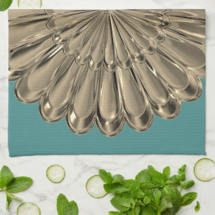 Art Deko Gold aquamarine Metallic Look Fan Muschel Geschirrtuch