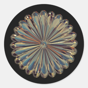 Art Deko Gold Blume Fan Muschel Metallic Aussehen Runder Aufkleber
