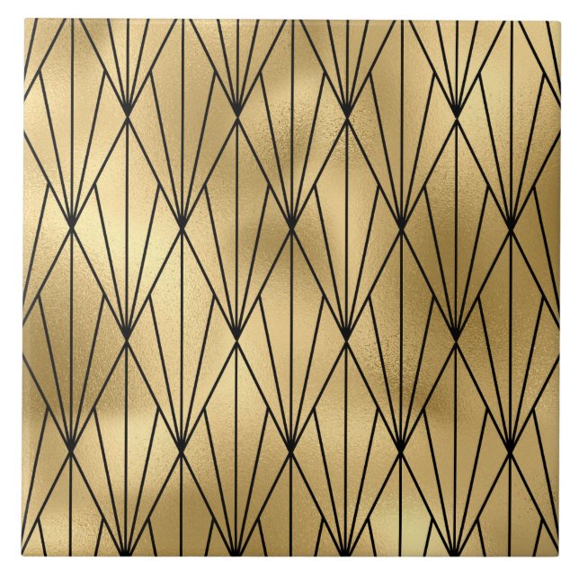 Art Deko Gold Schwarz Dekoration Keramik Fliesen (Vorderseite)
