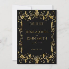 Art Deko gold Schwarz Hochzeitseinladung Save The Date