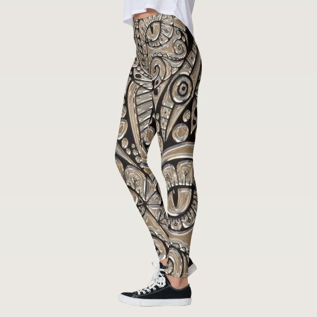 Art Deko Gold und schwarze ägyptische Katze Leggings (Links)