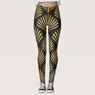 Art Deko Goldenes Pfauenmuster Leggings