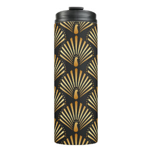 Art Deko Goldenes Pfauenmuster Thermosbecher