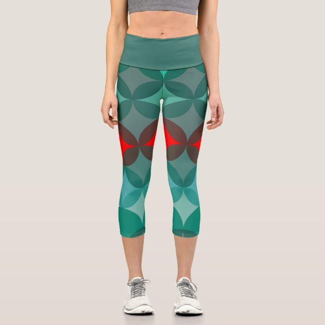 Art Deko inspiriert aquamarin und rot abstrakt Capri Leggings (Vorderseite)