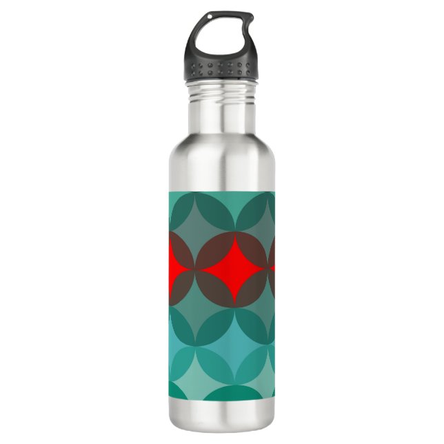 Art Deko inspiriert aquamarin und rot abstrakt Edelstahlflasche (Vorderseite)