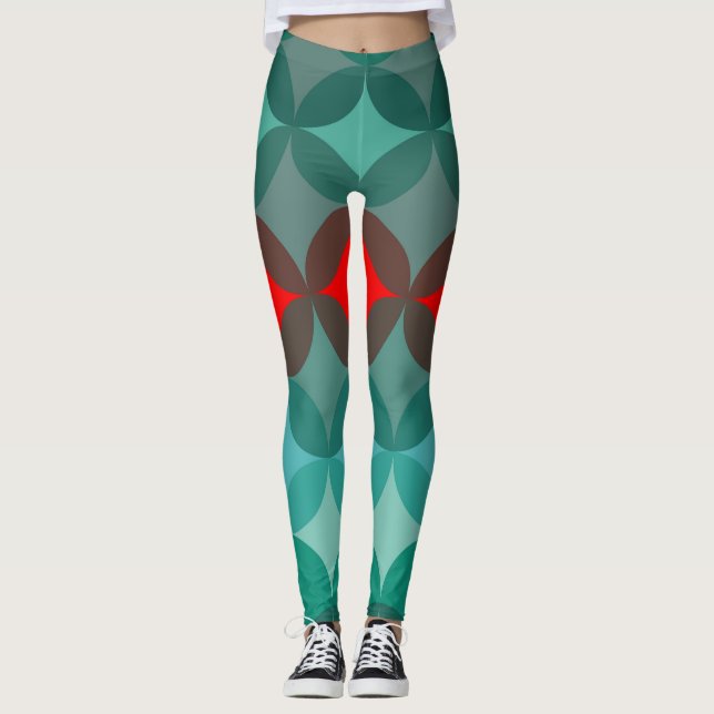 Art Deko inspiriert aquamarin und rot abstrakt Leggings (Vorderseite)