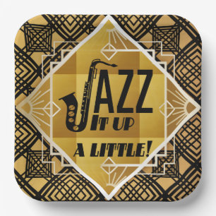 Art Deko Jazz Saxophon Black Gold Musik Pappteller