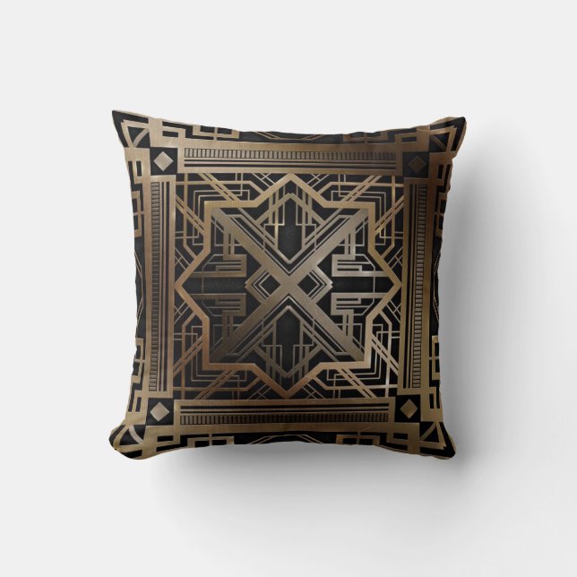 Art Deko, Jugendstil, Gold, Schwarz, Chic, elegant Kissen (Vorderseite)