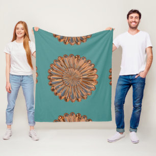 Art Deko Kupfer und aquamarine Blume elegant Fleecedecke