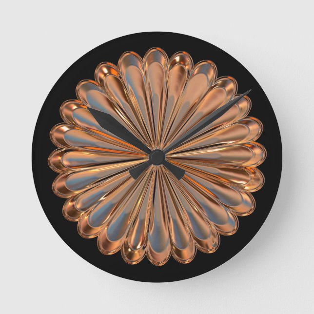 Art Deko Kupfer- und Schwarz-Lüfter-Muschel Runde Wanduhr (Vorderseite)