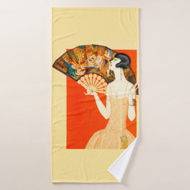 Art Deko Lady mit Ventilator Badhandtuch Set (Badehandtuch)