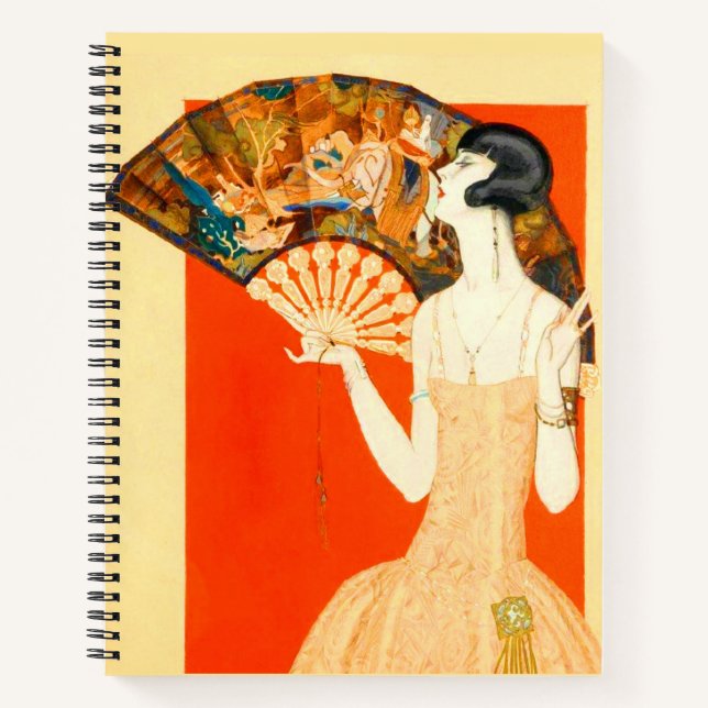 Art Deko Lady mit Ventilator Notizbuch (Vorderseite)