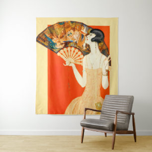 Art Deko Lady mit Ventilator Wandteppich