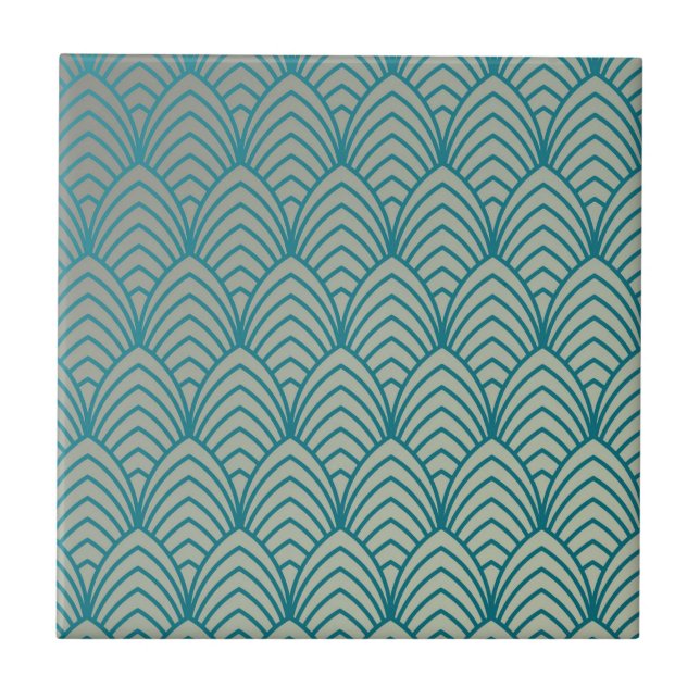 Art Deko, Lüftermuster, aquamarin, weiß, Lüftermus Fliese (Vorderseite)