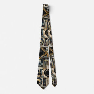 Art-Deko Marmor Schwarz und Gold Jazzy Geometric Krawatte