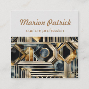 Art-Deko Marmor Schwarz und Gold Jazzy Geometric Quadratische Visitenkarte