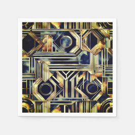 Art-Deko Marmor Schwarz und Gold Jazzy Geometric Serviette