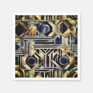 Art-Deko Marmor Schwarz und Gold Jazzy Geometric Serviette