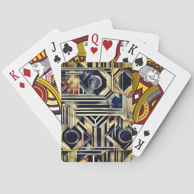 Art-Deko Marmor Schwarz und Gold Jazzy Geometric Spielkarten (Rückseite)
