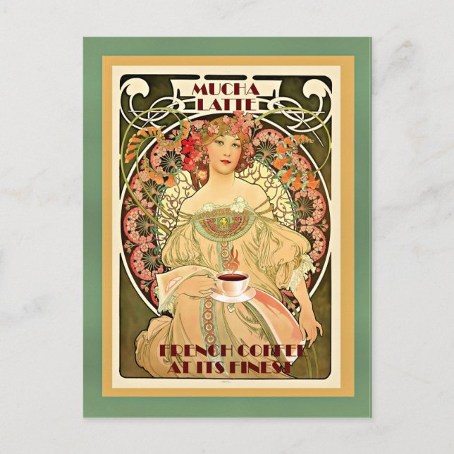 Art Deko Mucha Latte Postkarte (Vorderseite)
