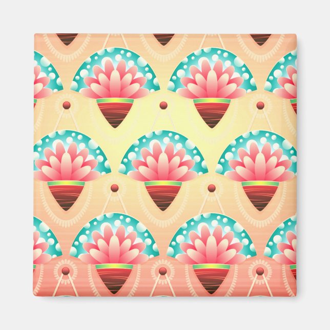 Art Deko pfirsichfarben aquamarines goldfarbenes M Magnet (Vorne)