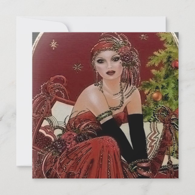 Art Deko Retro Vintage Dame Weihnachten (Vorderseite)