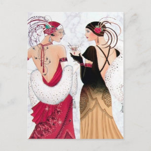 Art Deko Retro Vintage Damen Feiertagspostkarte