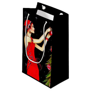 art Deko Retro Vintage Weihnachtsfrau Party Kleine Geschenktüte