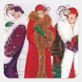 Art Deko Retro Vintage Weihnachtsfrauenaufkleber Quadratischer Aufkleber