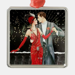 art Deko Retro Vintage Weihnachtspaar Ornament Aus Metall