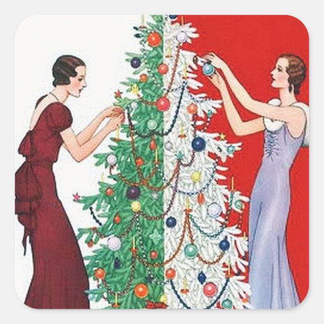 Art Deko Retro Weihnachtsaufkleber Quadratischer Aufkleber (Vorderseite)