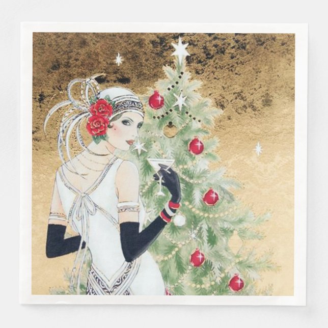 Art Deko Retro Weihnachtsfeier Serviette (Vorderseite)