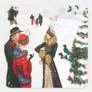 Art Deko Retro Weihnachtsfeiertag Quadratischer Aufkleber