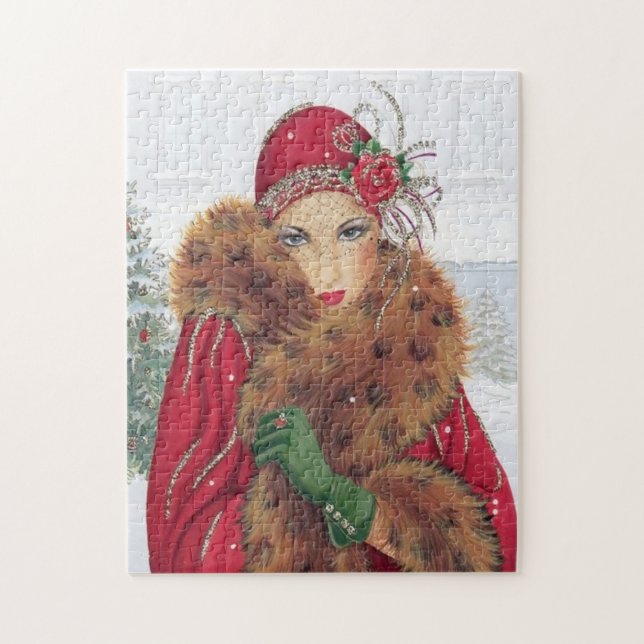 Art Deko Retro Weihnachtsfrau (Vertikal)