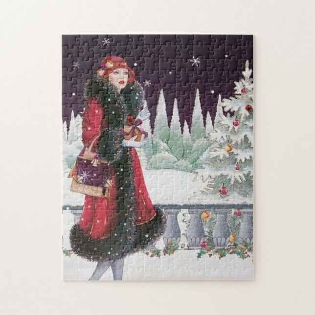 Art Deko Retro Weihnachtsfrau (Vertikal)